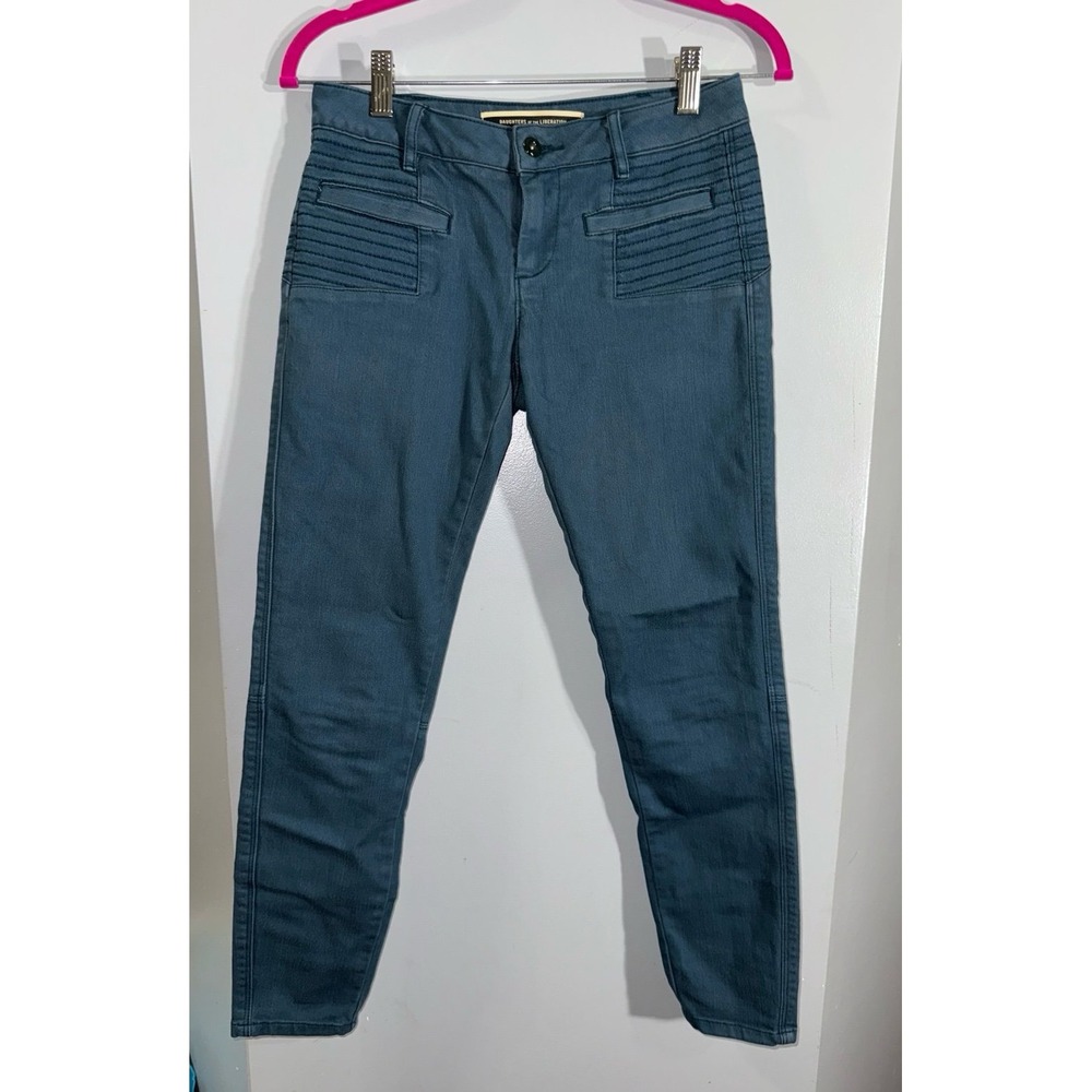 Daughters of‎ the Liberation green blue slim fit casual moto hip pants 25"